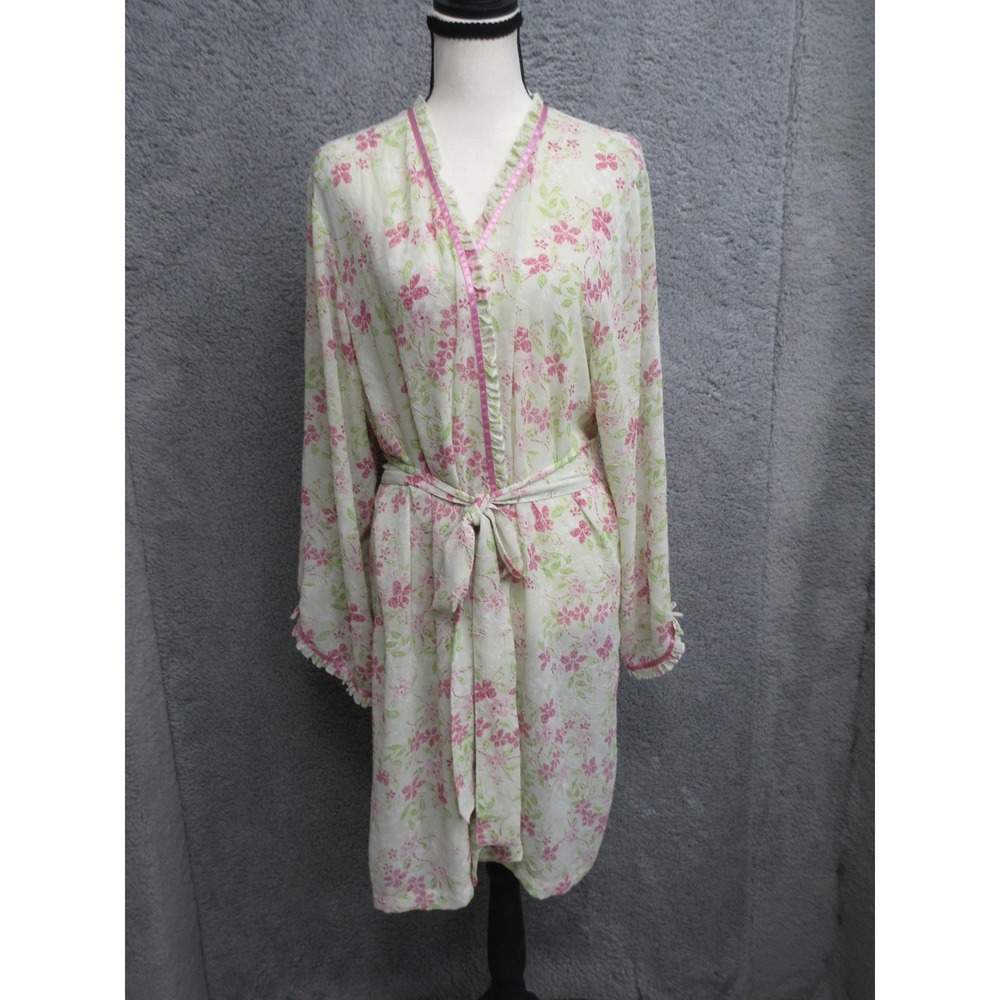 Morgan Taylor Intimates Floral Robe Womens M‎ Peignoir Pink Cottagecore Romantic